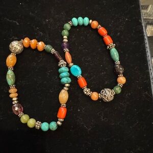 Colorful genuine stones and ss silver Beaded Bracelet Set